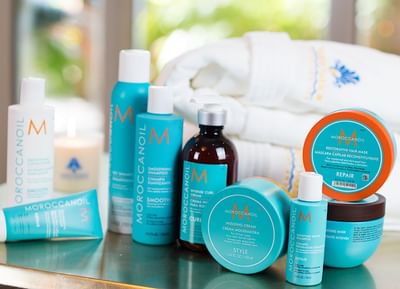 Assortment of spa treatment products.