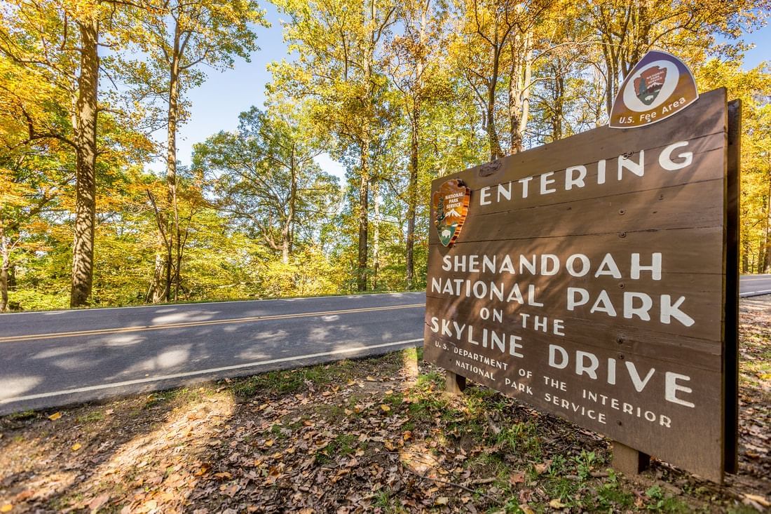 Shenandoah national park sign board with road near Inn at Willow Grove