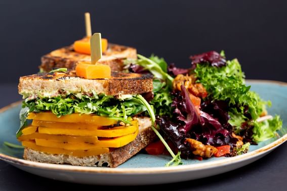 Close-up of vegetable sandwich served on a plate at Stein Eriksen Residences