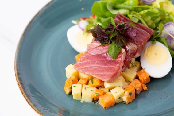 Close up on a meal in The 7880 Club at Stein Eriksen Residences