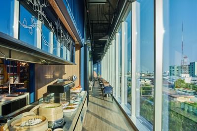 Buffet in The Market@5 restaurant with city view at Eastin Grand Hotel Phayathai