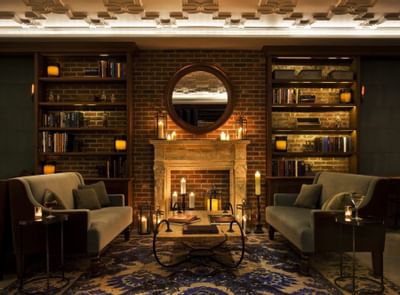 two couches in a library