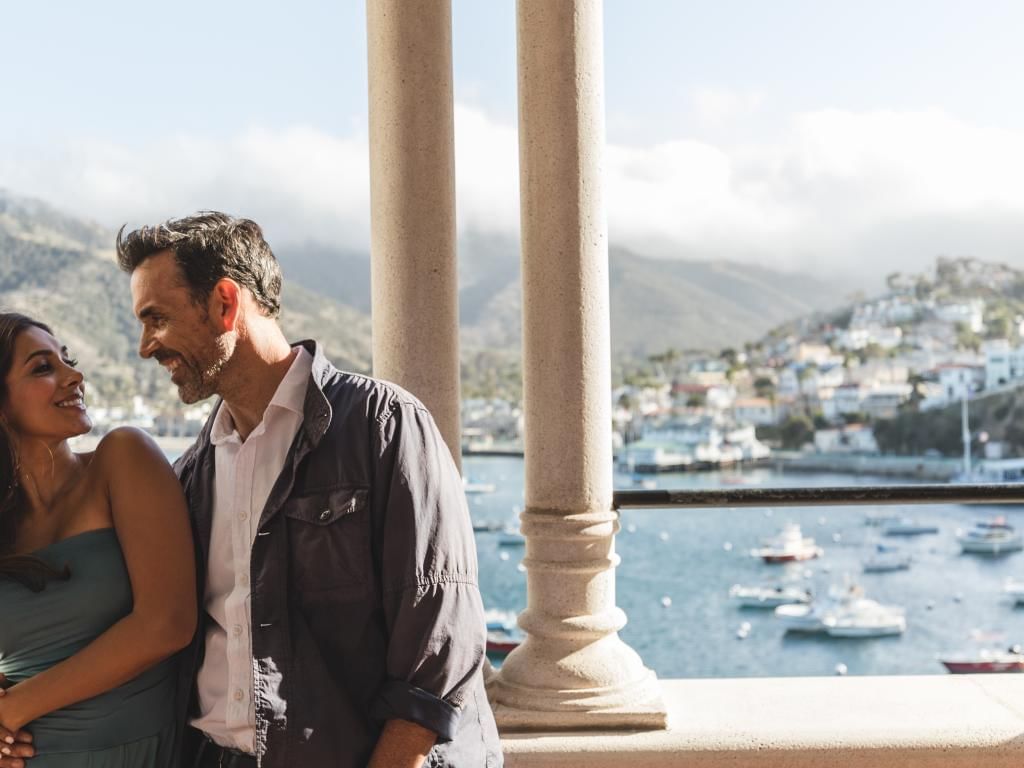 Couple smilingly posing for a photo at Catalina Island Company