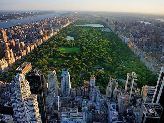 Aerial view of Central Park in New York City near Hotel Shocard
