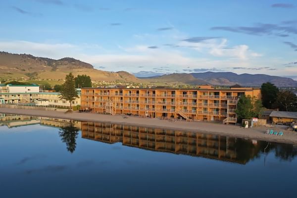 View from above of Okanagan Lake and Coast Osoyoos Beach Hotel