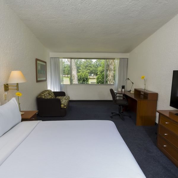 King bed with TV in Superior King Room at Gamma Hotels