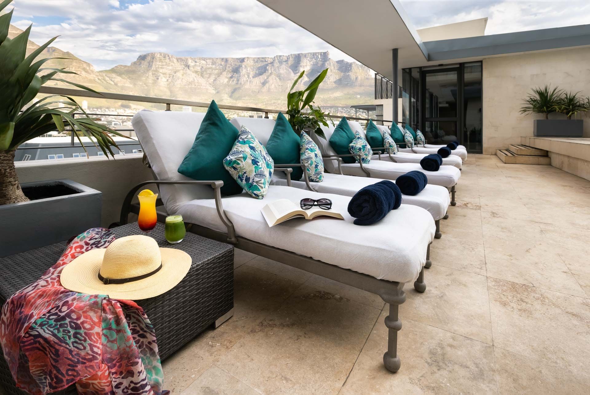 sun lounger with Table Mountain views at Pepperclub Hotel