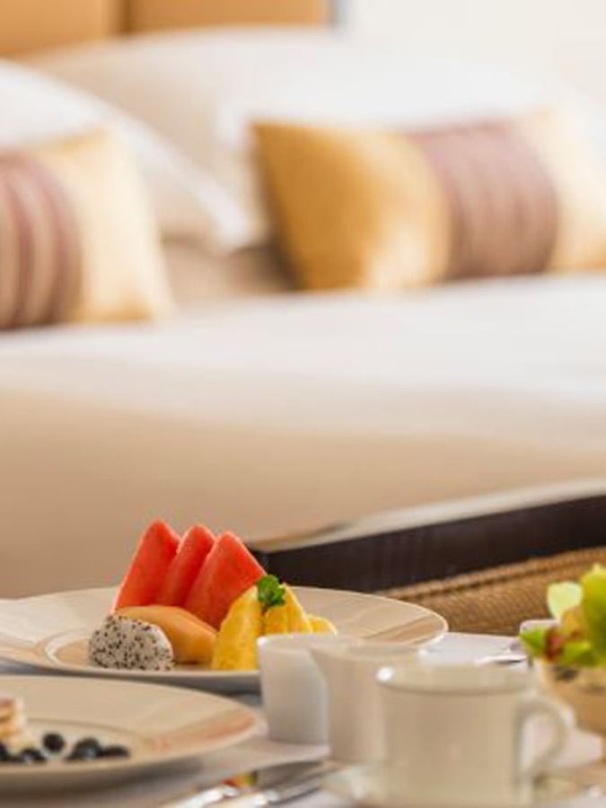 Pancakes and fruits served In Room Dining at Naviti by Warwick Dammam