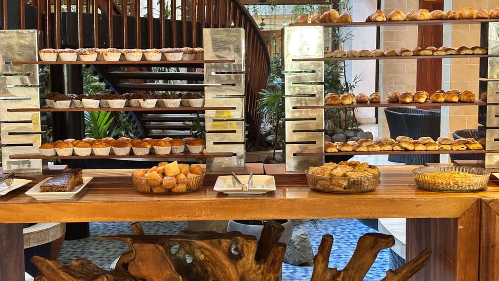 Display of muffins and pastries at Bula Brasserie, Warwick Fiji Resort and Spa, Korolevu.
