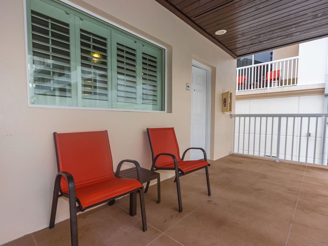 Two chairs at the balcony in Cabana at Shephard's Beach Resort