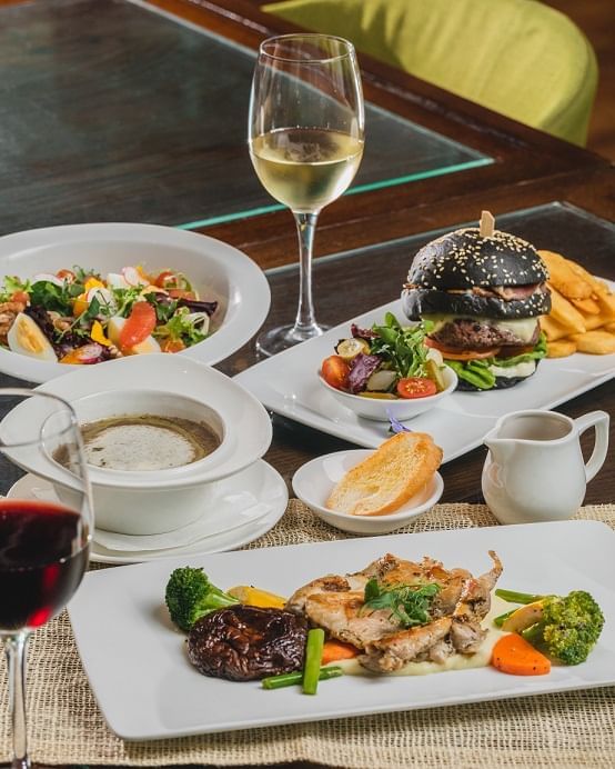 Wine with three meal course served at Amara Sanctuary Resort