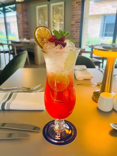 Tropical cocktail served in Manduka Restaurant at Habitel Prime Hotel, one of the best restaurants in Bogota