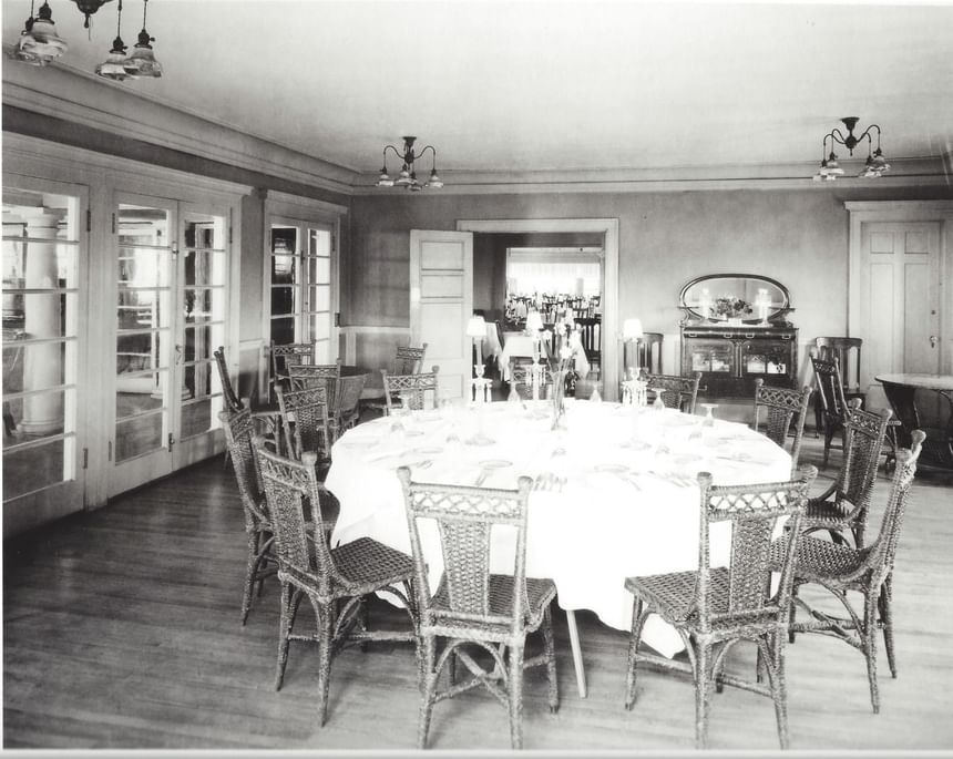 Vintage image of banquet set-up in The Penthouse Room at Hotel Sorrento