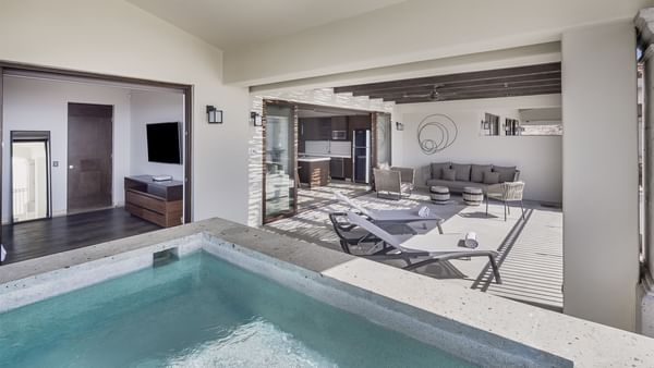 Jacuzzi in Honeymoon Suite with sitting area at Live Aqua Resorts