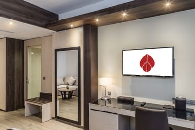 executive room with tv and desk