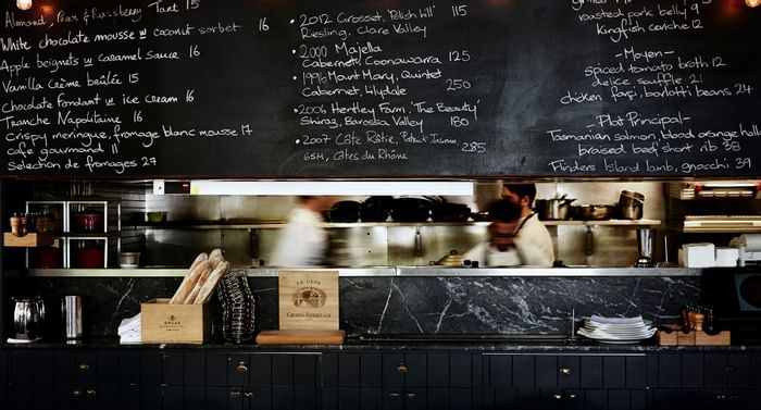 The menu on a blackboard in Bistro Gitan near The Kinson