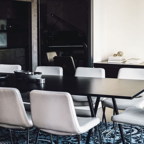 Dining table & Kitchen in Gold Suite at Como Hotel Melbourne