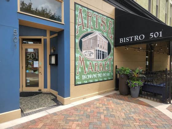 Entrance of Bistro 501 near The Whittaker Inn