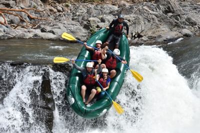 Aerial view of white water rafting team at Rio Celeste Hideaway