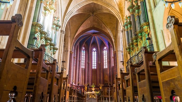 Interior of Aix cathedral near The Originals Hotels