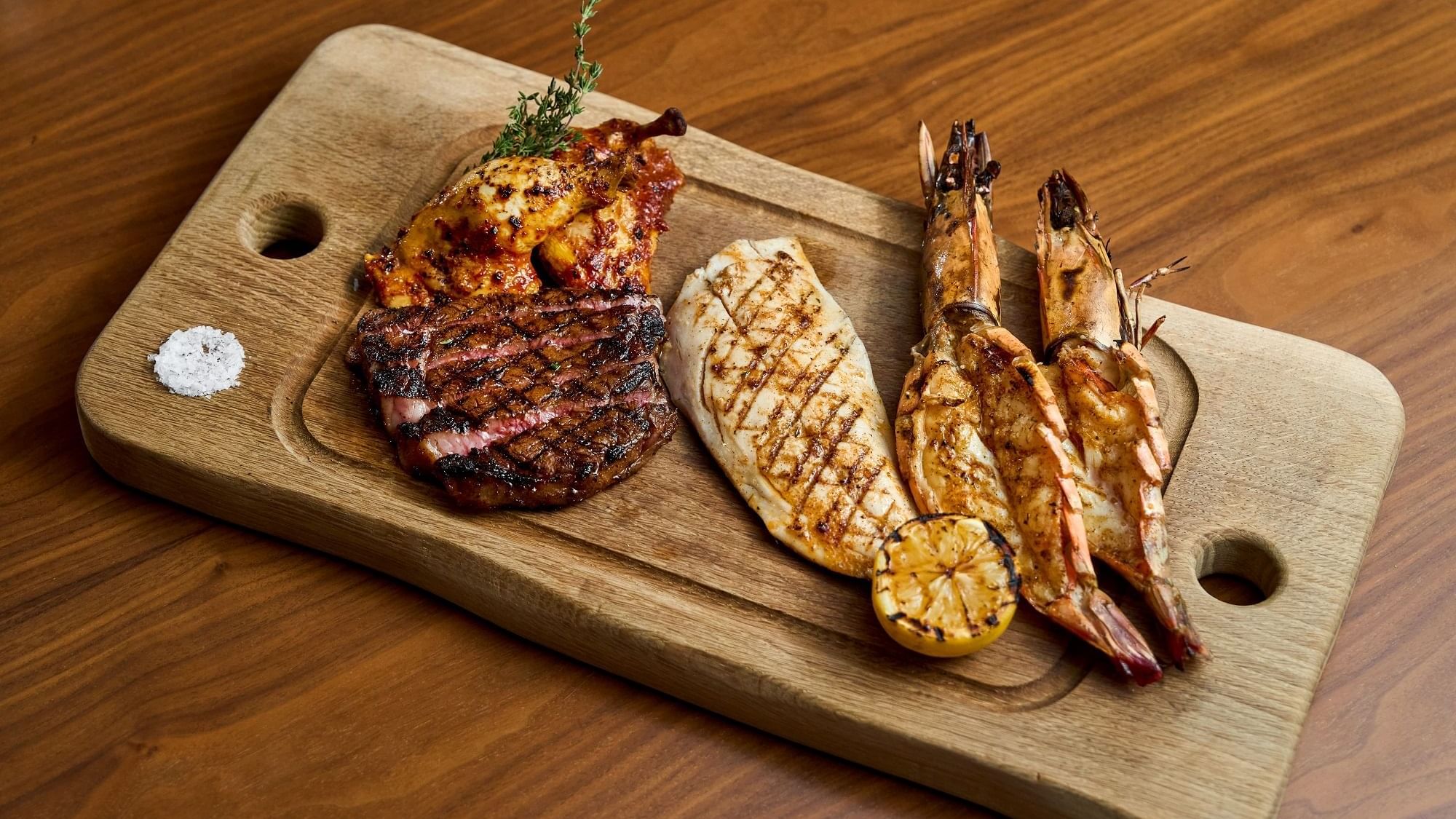 Grilled seafood platter served in Pacific Groove Restaurant & Lounge at Paramount Hotel Dubai
