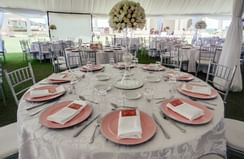 An Outdoor wedding Table setup at Lake Victoria Serena Resort