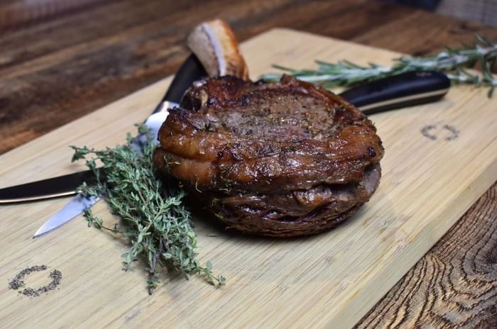 Steak dish featuring Restaurant Club savings at Villiers Hotel in Buckingham