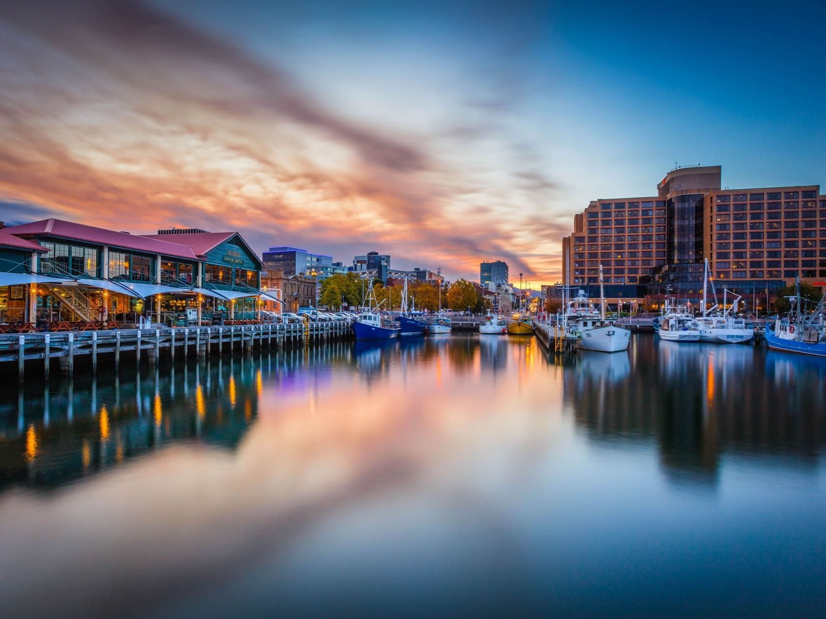 City skyline with buildings by the Dockyard near Hotel Grand Chancellor Hobart