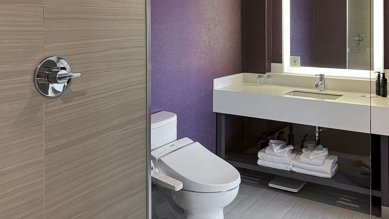 Washroom with toilet and sink