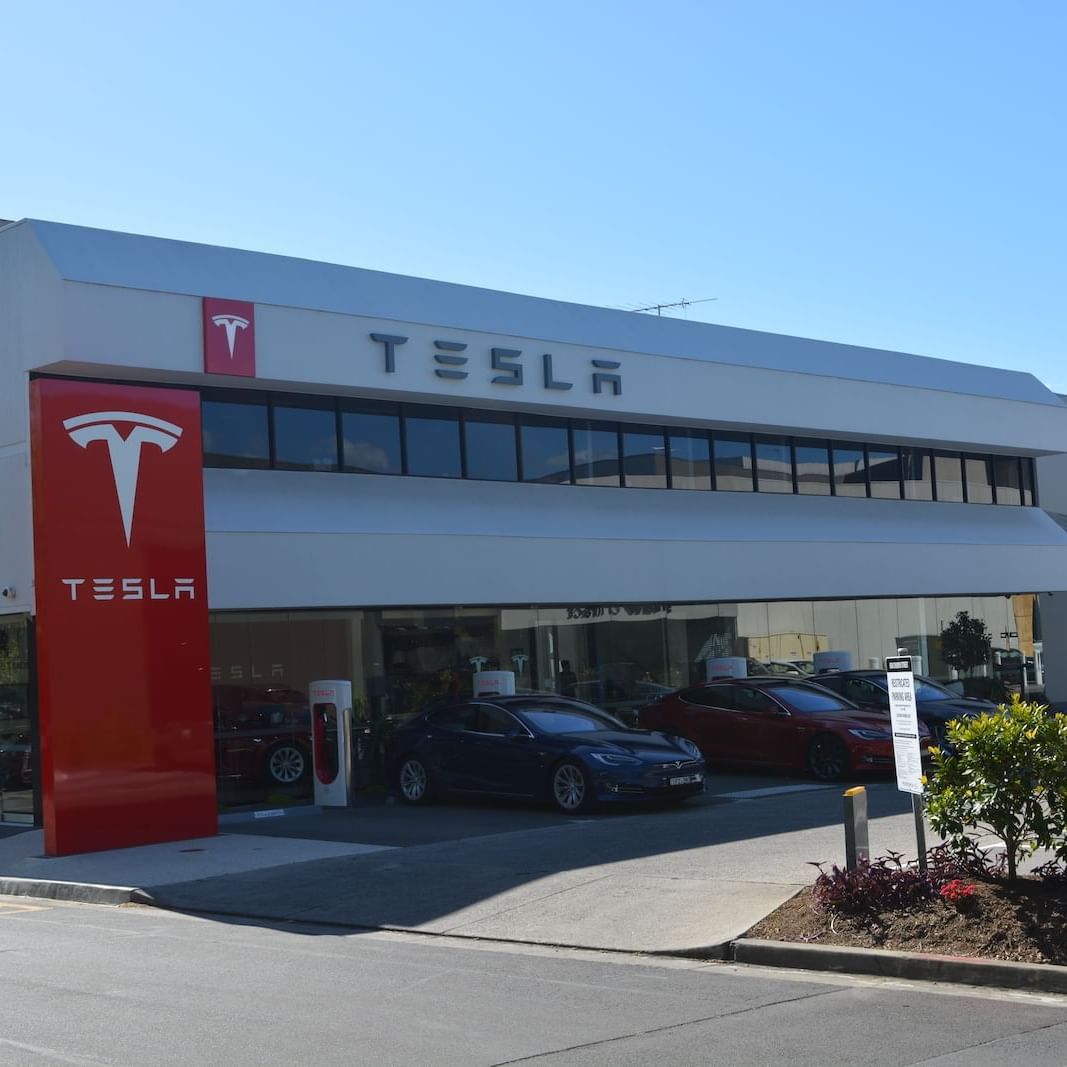 Exterior view of the Tesla showroom near Strahan Village