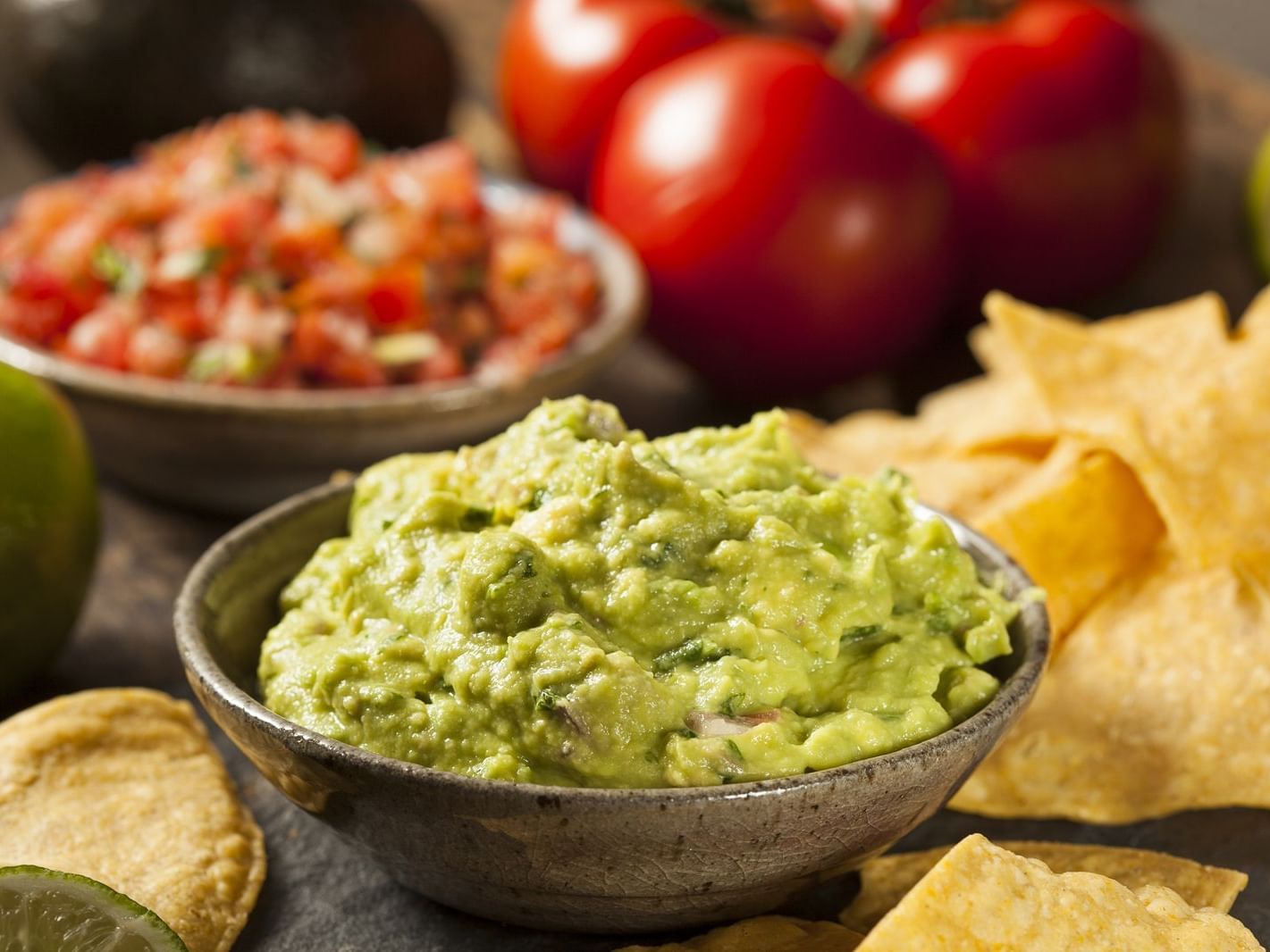 Freshly made guacamole, salsa, and chips at Bay Club Hotel