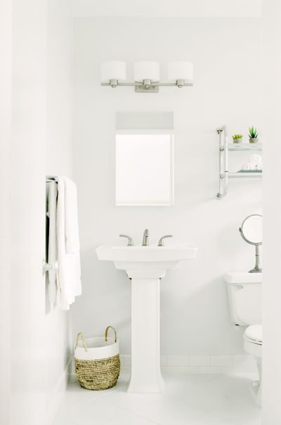 Pristine white hotel bathroom