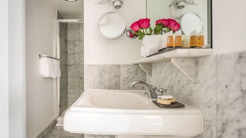 Bath amenities in the Executive King Room at Warwick Allerton - Chicago