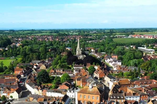 Birds eye view of Buckingham town home to Villiers Hotel, a popular wedding venue