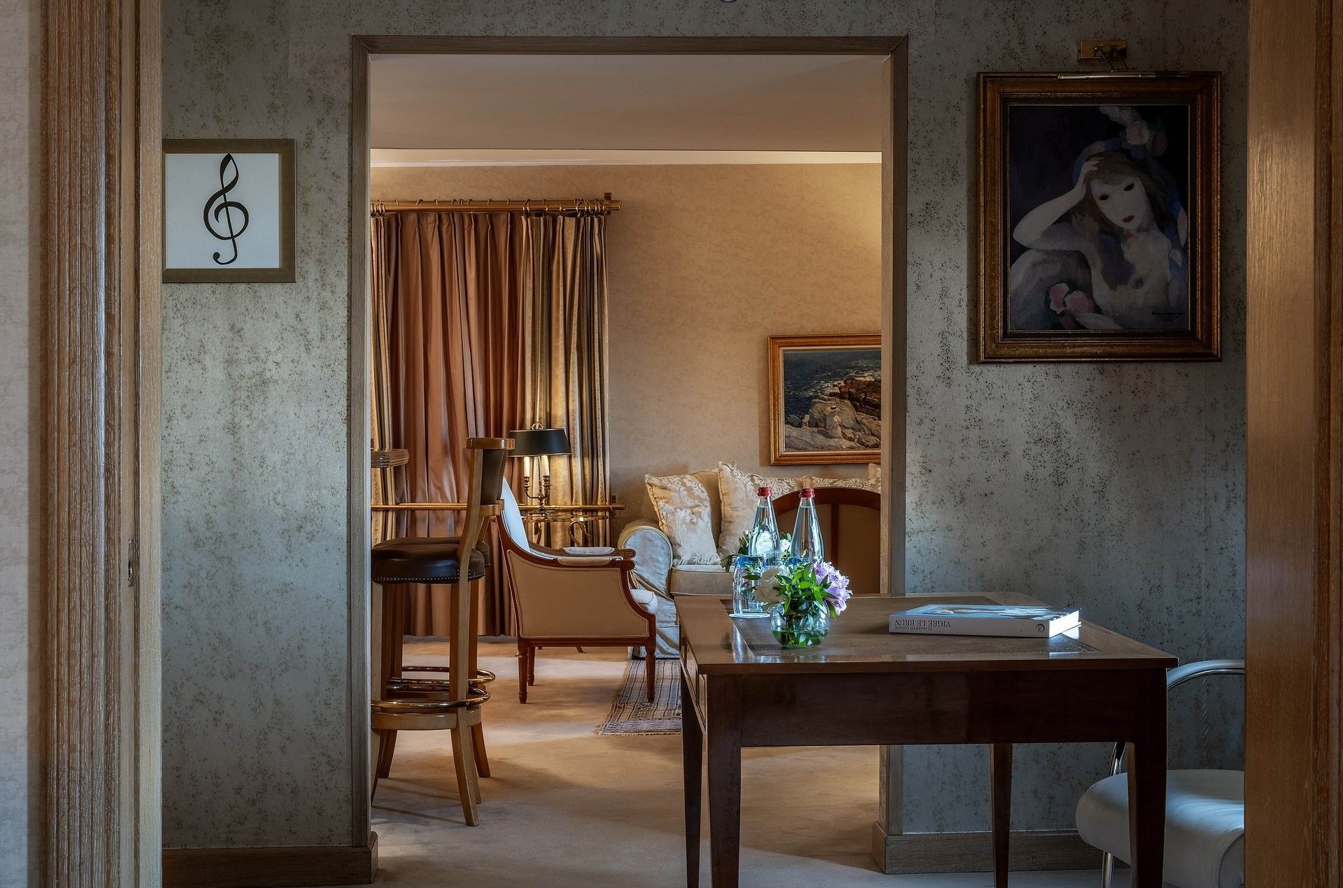 Working desk near the doorway to living area in Royal Suite at Warwick Grand Place Brussels