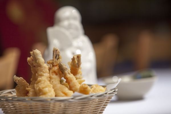 Shrimp tempura in basket