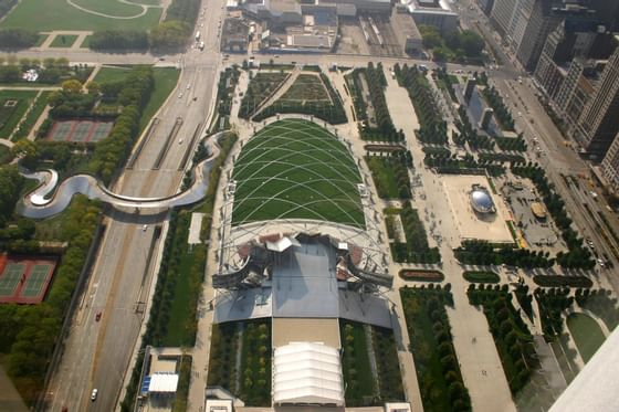 Aerial view of Chicago Millennium Park near Congress Plaza