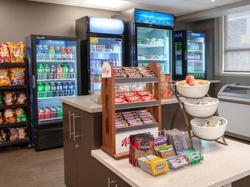 Snacks and beverages at the hotel's sundries shop.