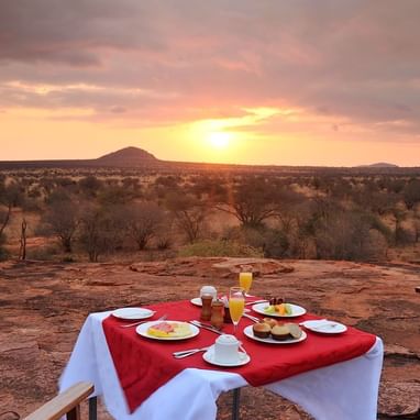 Breakfast served at Lion Rock near Hotel Kilaguni Serena