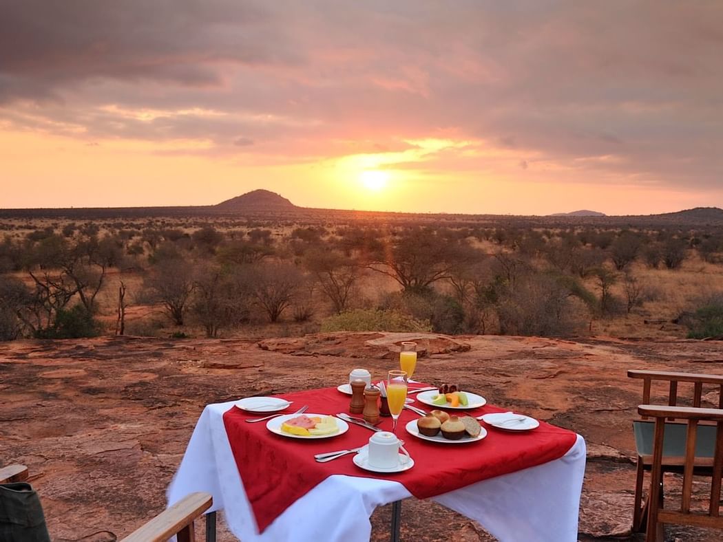 Breakfast served at Lion Rock near Hotel Kilaguni Serena