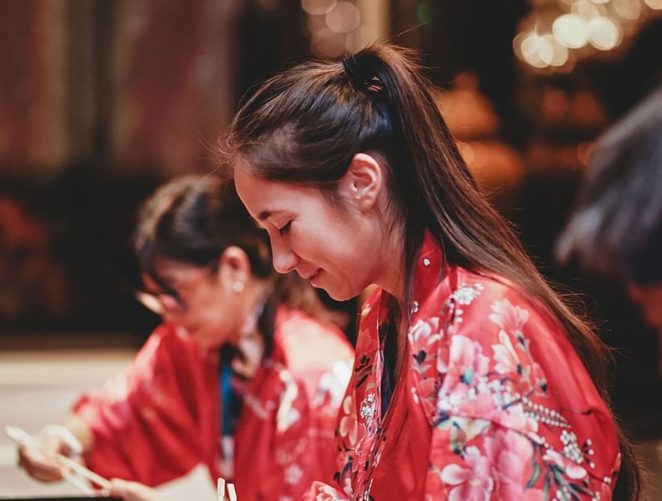 2 ladys in floral kimona robe at Hotel Emperador Buenos Aires