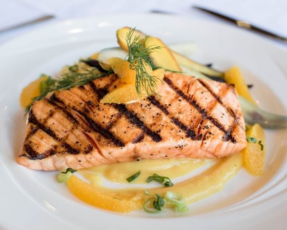Close up of a dish served in a restaurant at UMass Lowell Inn