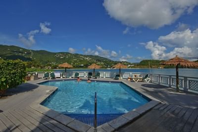 Outdoor pool on a wooden deck at Lindbergh Bay Hotel, relaxing stays at a St. Thomas hotel with pool and short walk to beach