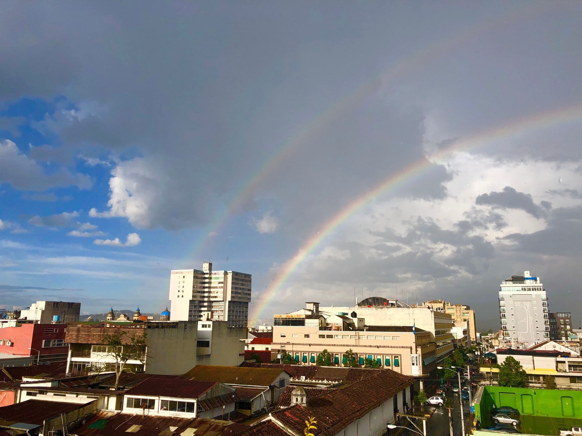 2 rainbows over the Centro Historico near Tikal Futura Hotel