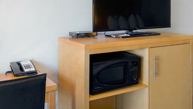 TV with microwave and phone