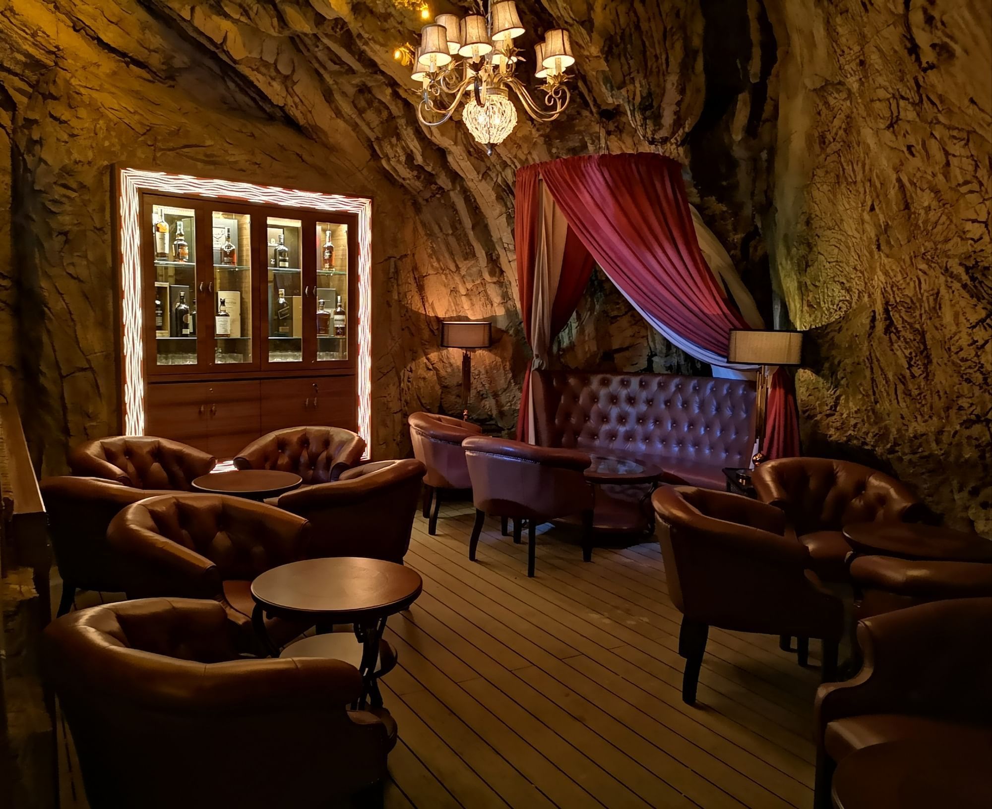 Lounge area in the Sky Bar with a Rustic decor at The Banjaran Hotsprings Retreat