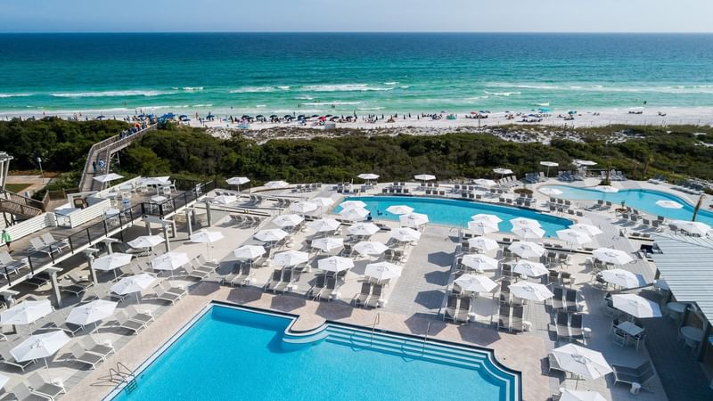 Areal view of sunbeds & umbrellas by the pool at WaterColor Inn