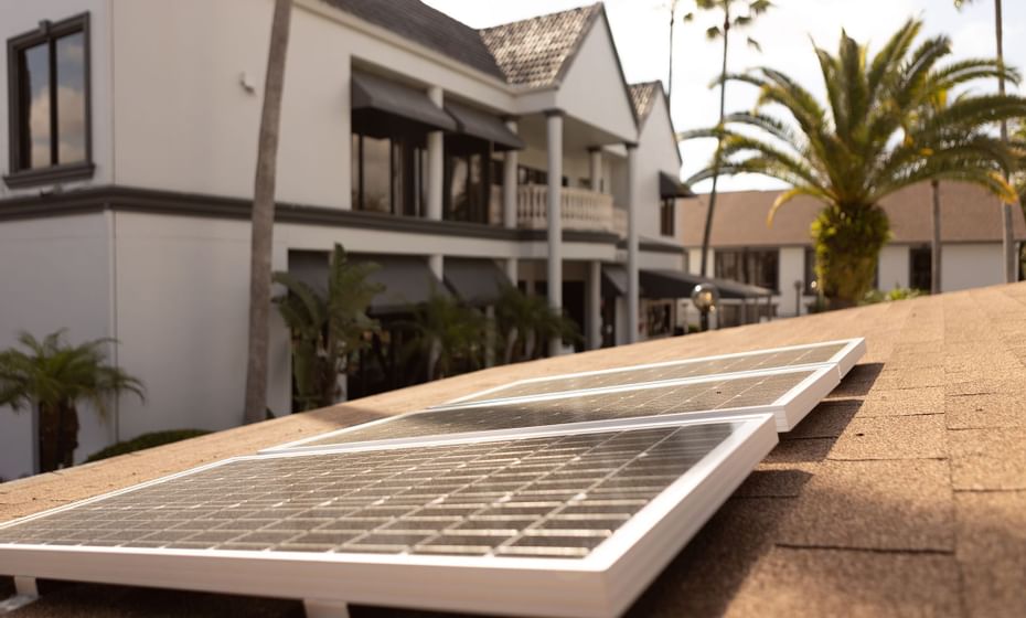 Close-up of solar panels on the roof at Legacy Vacation Resorts