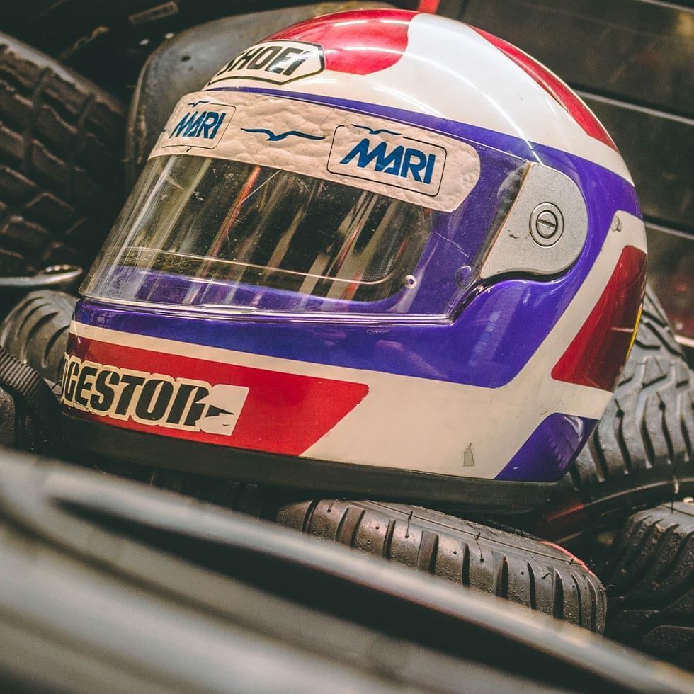 Close-up of a karting helmet near Falkensteiner Hotel Belgrade