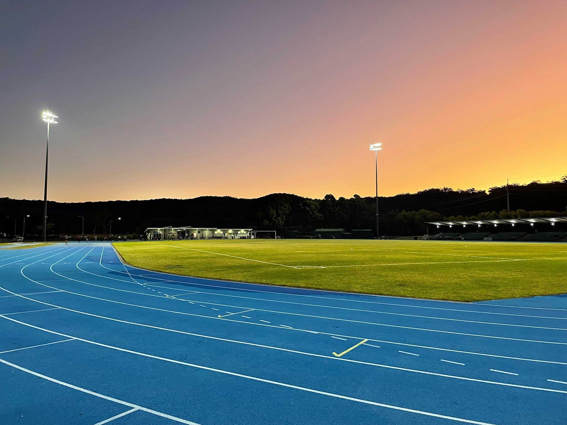 Landscape view of the tracks in Athletics Center at Encore By Mingara